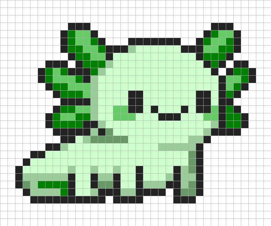 The original green Excelotl axolotl, drawn entirely with colored spreadsheet cells and visible gridlines